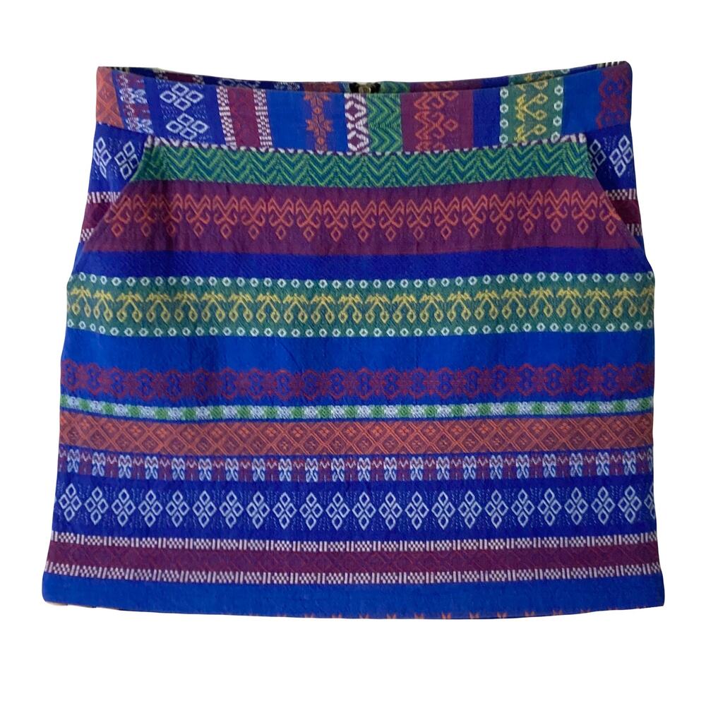 NWOT PIM+LARKIN Skirt S Aztec Blue Pink Stripe Vintage Y2K Boho Folk Pocket Zip